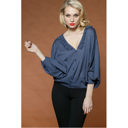 HONEY & BEAU - Knitted Up Frill Cardi (HK46004 - Indigo)