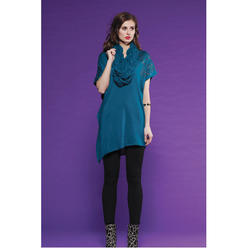 HONEY & BEAU - Scarf Neck Tunic (HT51051 - Charcoal, Teal)