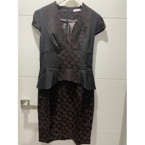 PINK RUBY - Textured Peplum Dress (PD12128 - Black, Rust)