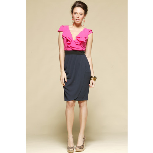 PINK RUBY - Strega Frill Dress (PD14019 - Pink/Navy)